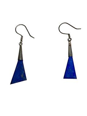 Vintage Afghan Lapis Lazuli Geometric Triangle Dangle Earrings